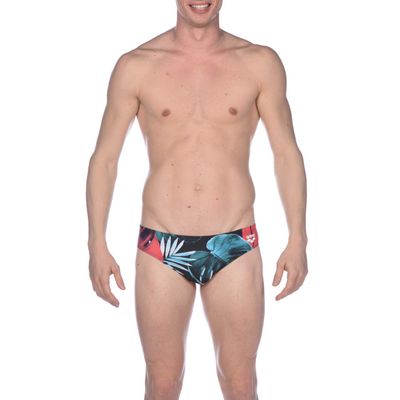 arena Men's Previous Season Print 3-Inch Brief Athletic Training Swimsuit, MaxLife Chlorine Resistant Fabric, Tropical Leaves, 40