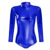 ODIZLI Women Shiny Metallic Long Sleeve Leotard Mock Turtleneck One Piece Bodysuit for Gymnastics Ballet Dance Royal Blue, X view 1