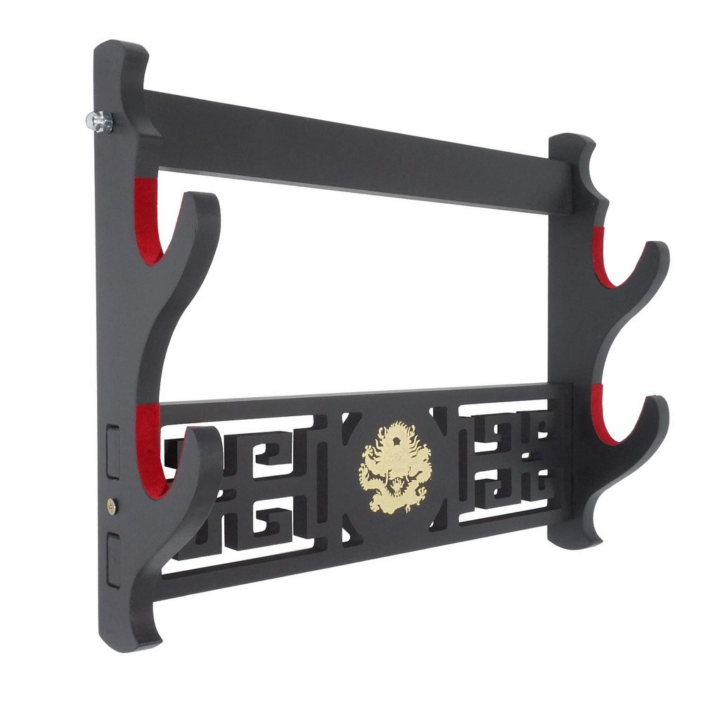 Eforlife Dragon Sword Holder Wall Mount Velvet Padded Katana Stand Samurai Sword Holder Display Rack (2-Tier)