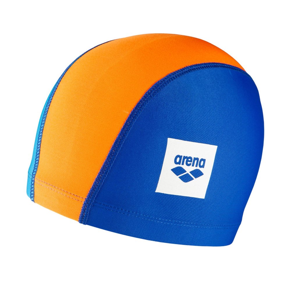 Arena Unisex Junior Unix II Swim Cap for Boys and Girls Ages 6 to 12 Lightweight Stretch Fabric Kids Pool Bathing Cap, One Size, Blue/Orange/Lightblue