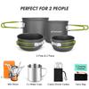 Odoland 16pcs Camping Cookware Mess Kit, Lightweight Pot Pan Mini Stove with 2 Cups, Fork Spoon Kits for Backpacking, Outdoor Camping Hiking and Picnic view 2