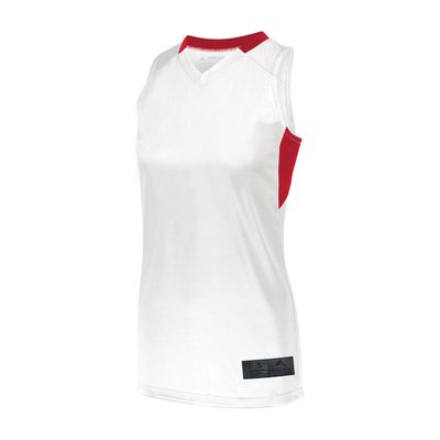 Augusta Sportswear Womens Step-Back Basketball Jersey, White/Red, XS