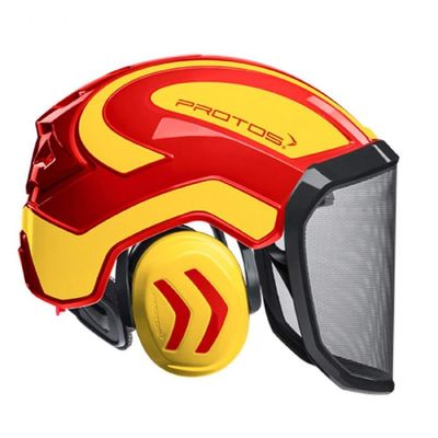 Pfanner Protos Integral Forest Helmet (Red & Yellow) (Chin Strap Not Included)