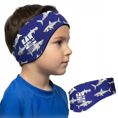 Earvolution Ear Band-It Ultra Swimming Headband, American Brand, Doctor-Invented - Sensory-Friendly- Anti-Slip Grip &Thick Neoprene for Max Protection/Comfort, Holds Earplugs in, (Sharks, Medium)