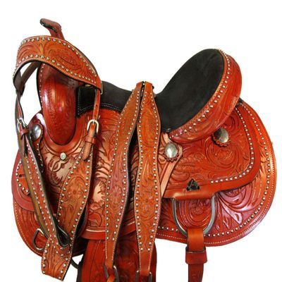 15 16 17 DEEP SEAT Barrel Saddle Set Western Horse Trail Pleasure Tooled Leather (17)