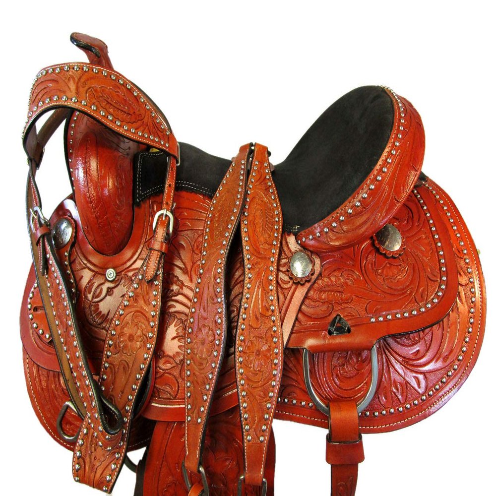 15 16 17 DEEP SEAT Barrel Saddle Set Western Horse Trail Pleasure Tooled Leather (17)