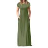 Clopon Women's Long Maxi Dresses, Short Sleeve Dress with Pockets for Ladies Solid Round Neck Party Dress (M, Green) view 3