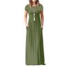 Clopon Women's Long Maxi Dresses, Short Sleeve Dress with Pockets for Ladies Solid Round Neck Party Dress (S, Green) view 1