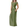 Clopon Women's Long Maxi Dresses, Short Sleeve Dress with Pockets for Ladies Solid Round Neck Party Dress (S, Green) view 2