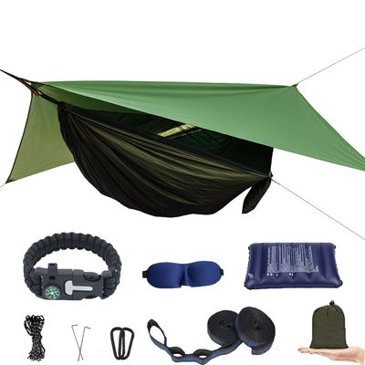 Camping Hammock with Mosquito Net and Rain Fly - Travel Hammock Bug Net - Hammock Tent for Outdoor Hiking Backpacking Travel Camping Accessories and Camping Gear Military Green