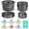 Odoland 39pcs Camping Cookware Mess Kit, Non-Stick Large Size Hanging Pot Pan Kettle with Base Dinner Cutlery Sets for 6 and More, Cups Dishes Forks Spoons Kit for Outdoor Camping Hiking Picnic view 1