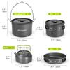 Odoland 39pcs Camping Cookware Mess Kit, Non-Stick Large Size Hanging Pot Pan Kettle with Base Dinner Cutlery Sets for 6 and More, Cups Dishes Forks Spoons Kit for Outdoor Camping Hiking Picnic view 4