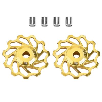 Bicycle Derailleur Pulley Set, 11T/13T Aluminum Alloy Ceramic Bearing Rear Wheel with Adapters, Golden