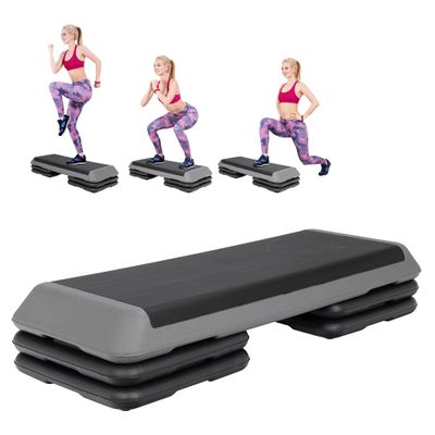 HomGarden 43" Adjustable Aerobic Stepper Workout Step w/ 4 Risers Fitness & Exercise Platform Trainer Stepper Exercise Step Platform