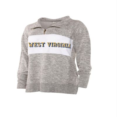 Chicka-d West Virginia Mountaineers Women's Cozy Fleece Quarter Zip Heather Grey, Small