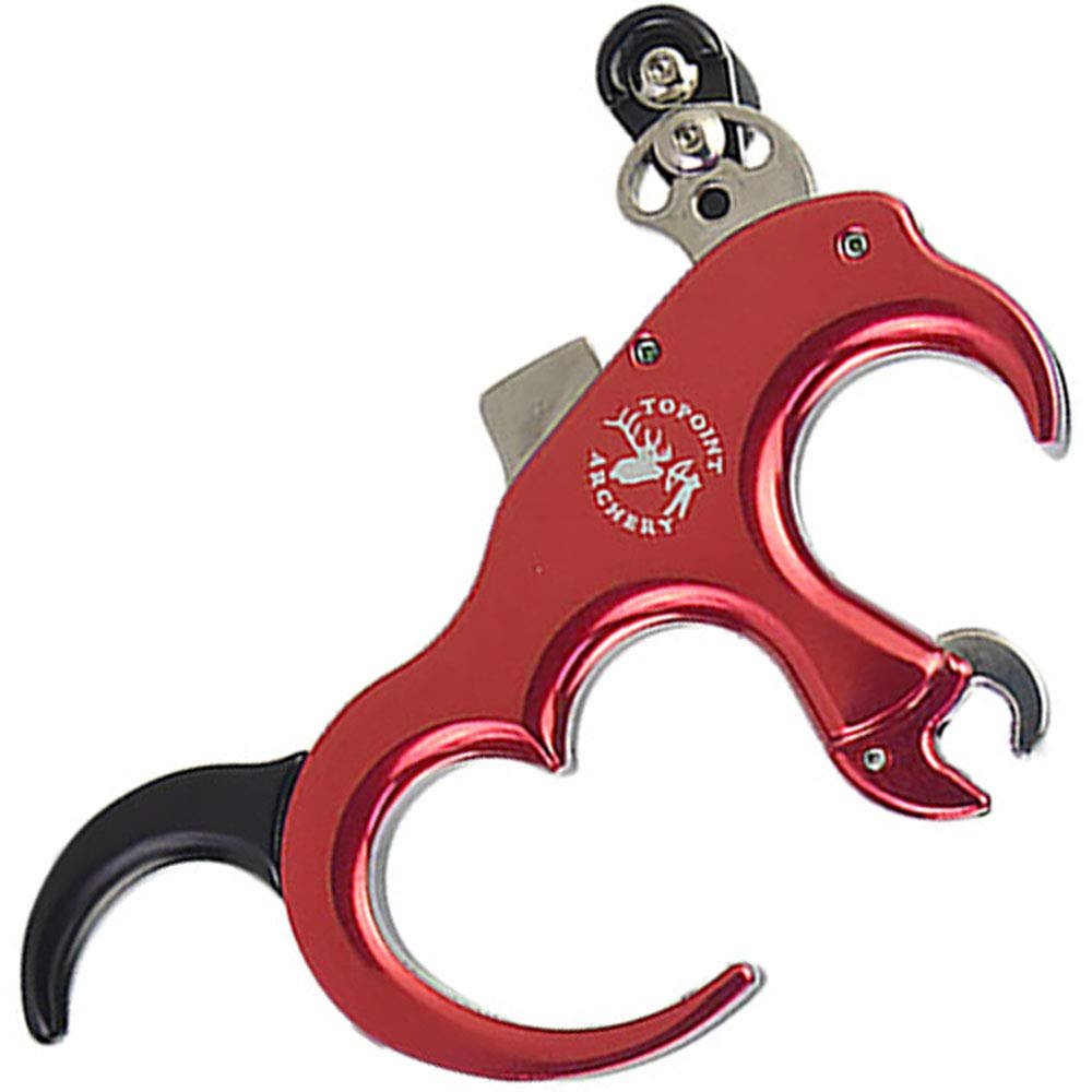 Archery Release Aid Fully Automatic Aluminum Alloy 3 or 4 Finger Release Aid Stainless Steel Release Aid Left or Right Hand for Compound Bow Hunting Shooting Target Trigger (red)