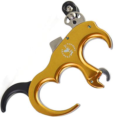 Archery Release Aid Fully Automatic Aluminum Alloy 3 or 4 Finger Release Aid Stainless Steel Release Aid Left or Right Hand for Compound Bow Hunting Shooting Target Trigger (Gold)
