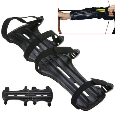 Black 4 Adjustable Straps Archery Arm Guard Shooting Bow String Arm Protector Gear for Hunting Training Protection