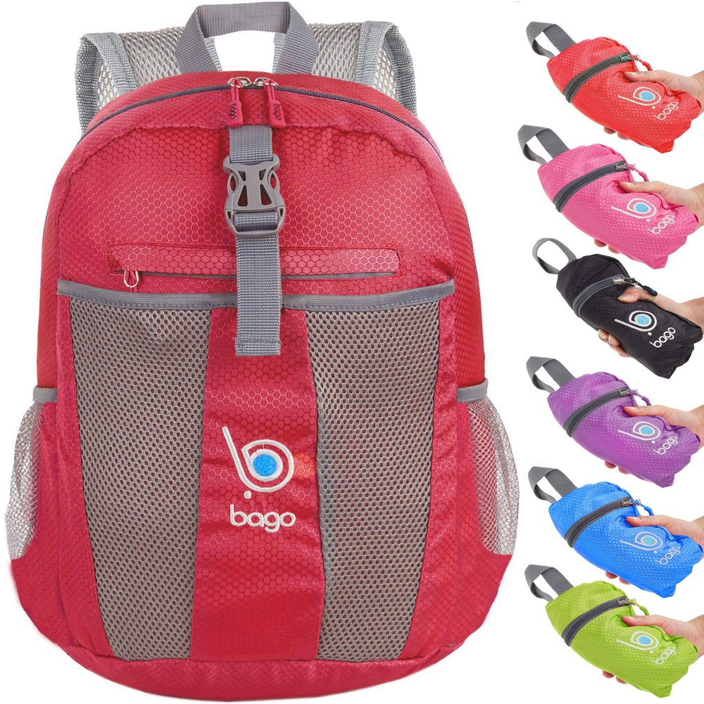 Bago Lightweight Small Hiking Backpack for Women and Men - 25L Travel Day Pack - Foldable Hiking Daypack Ultralight for Camping Outdoor Sports - Day Bag Packable Backpack for Travel (Red)