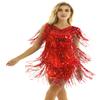 winying Womens V Neck 1920s Sequin Tassels Samba Tango Latin Dance Dress Stage Performance Costume Red XX-Large view 1