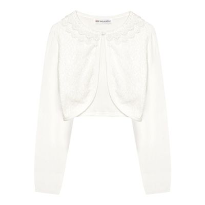 BOLEROSE Girls Long Sleeve Floral Lace Bolero Cardigan Kids Shrug Cover Up (Ivory, 7-8 YRS)