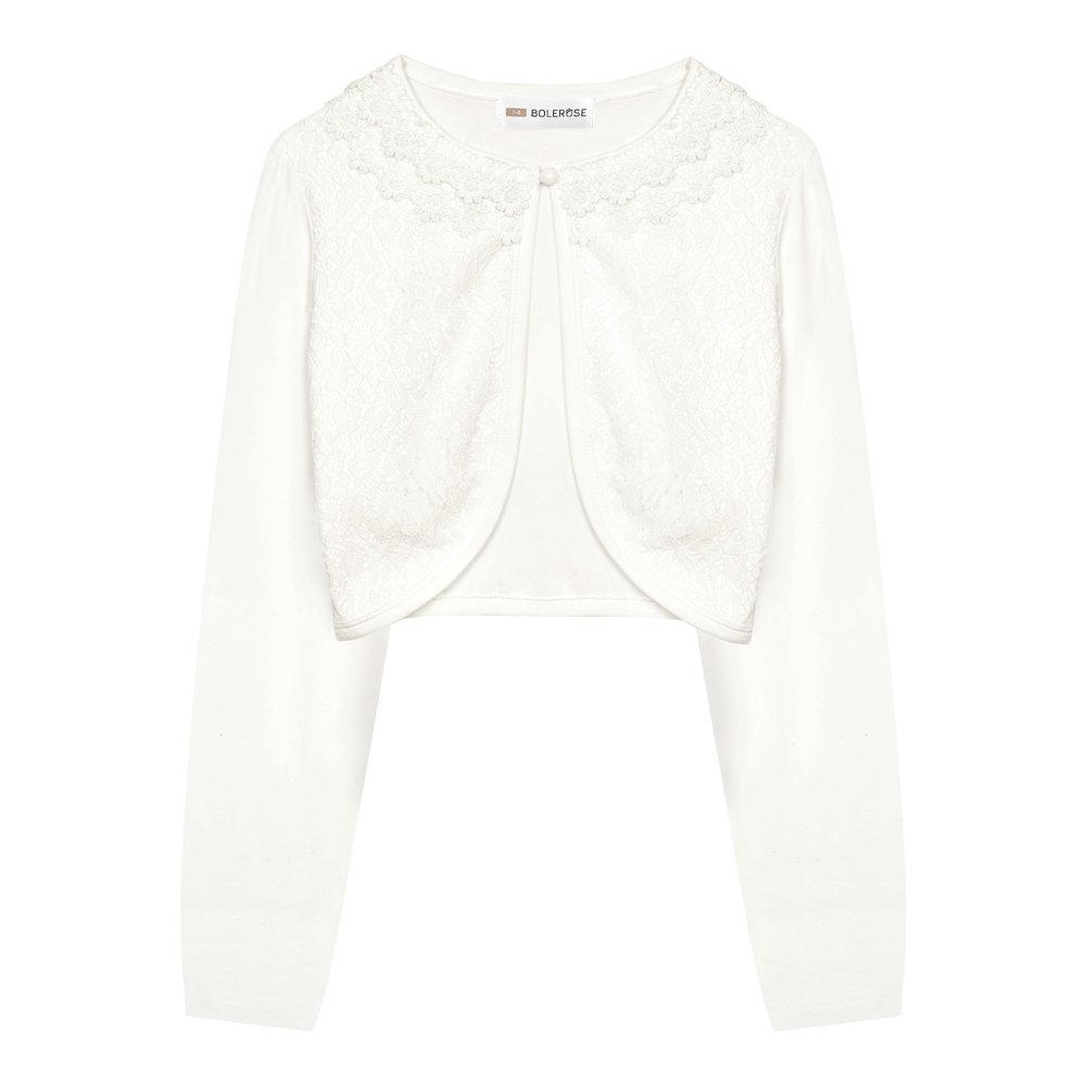 BOLEROSE Girls Long Sleeve Floral Lace Bolero Cardigan Kids Shrug Cover Up (Ivory, 7-8 YRS)