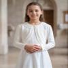 BOLEROSE Girls Long Sleeve Floral Lace Bolero Cardigan Kids Shrug Cover Up (Ivory, 7-8 YRS) view 2