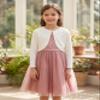 BOLEROSE Girls Long Sleeve Floral Lace Bolero Cardigan Kids Shrug Cover Up (Ivory, 7-8 YRS) view 3