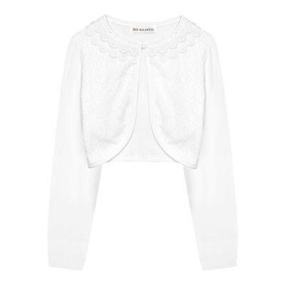 BOLEROSE Girls Long Sleeve Floral Lace Bolero Cardigan Kids Shrug Cover Up (White, 7-8 YRS)