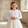BOLEROSE Girls Long Sleeve Floral Lace Bolero Cardigan Kids Shrug Cover Up (White, 7-8 YRS) view 3