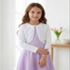 BOLEROSE Girls Long Sleeve Floral Lace Bolero Cardigan Kids Shrug Cover Up (White, 7-8 YRS) view 4