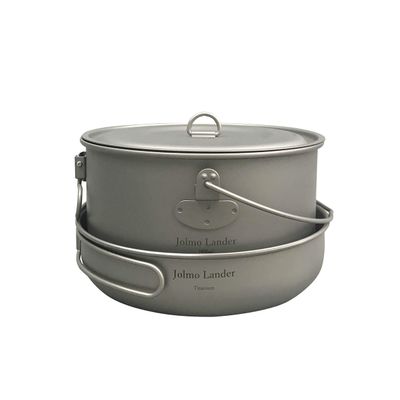 Jolmo Lander Ultralight Backpacking Camping Pot and Frying Pan Set,Titanium Pot 1950ml with Bail Handle Titanium Frying Pan D175mm