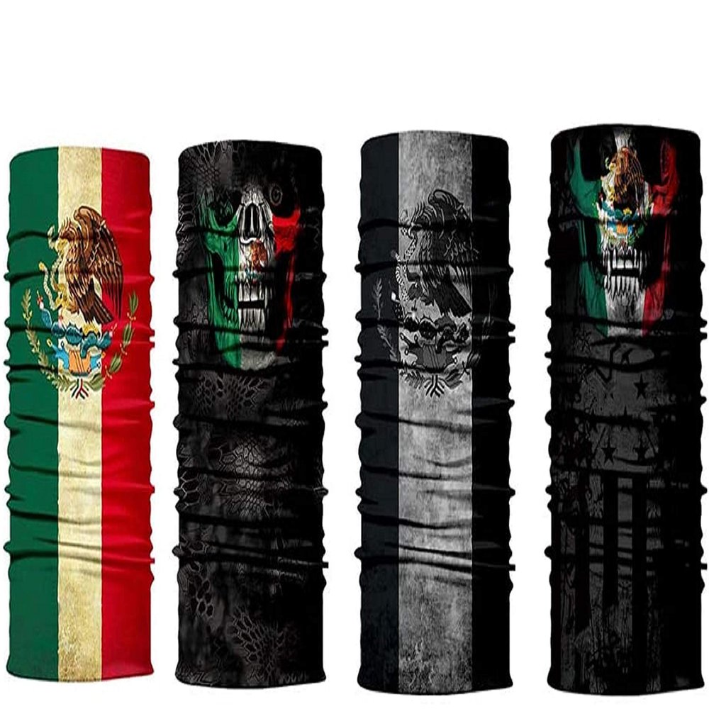 4pcs Multifunctional Mexico Flag Face Sun Scarf Headband Band Beanie Headwrap Neck Gaiter Bandanas for Fishing Cycling Hunting Hiking Yard Work Outdoors Actives