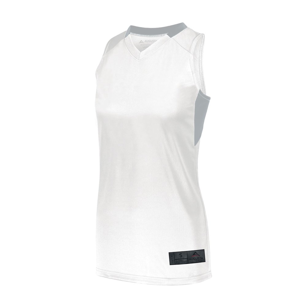 Augusta Sportswear Womens Step-Back Basketball Jersey, White/Silver, M