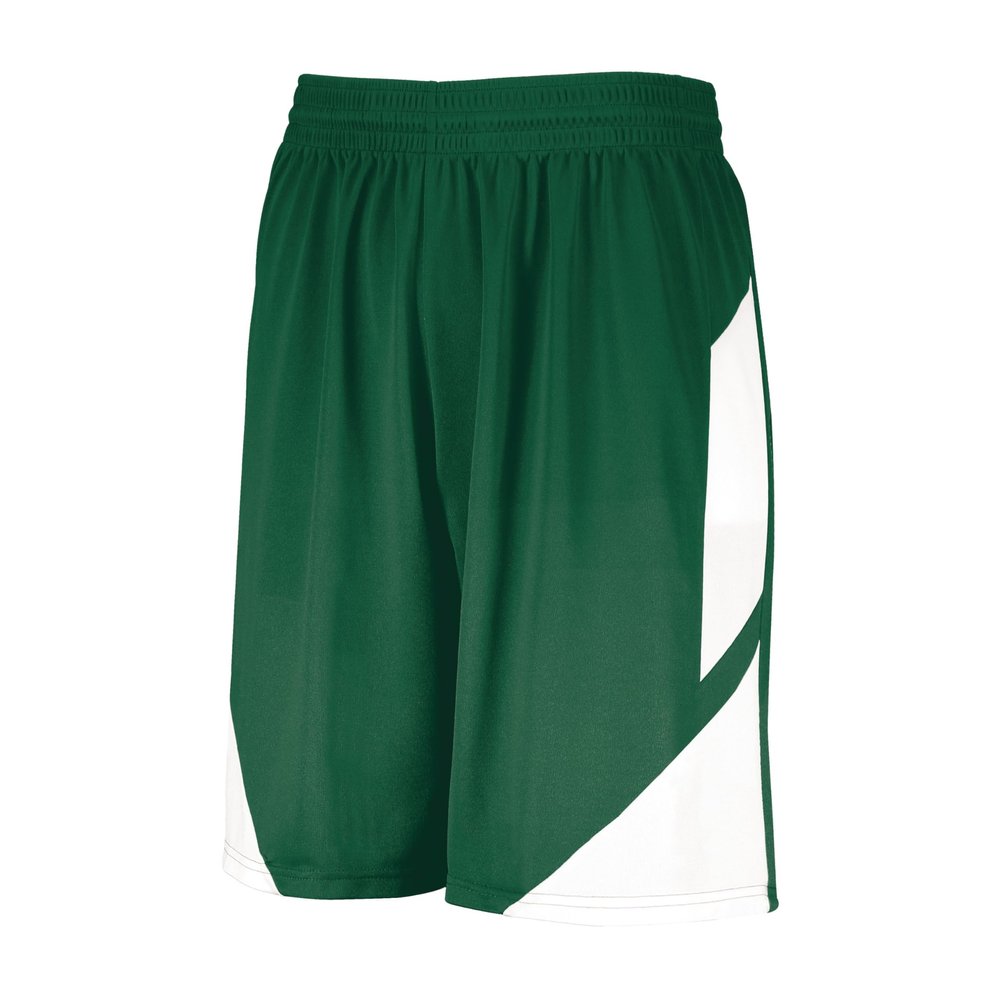 Augusta Sportswear Youth Step-Back Basketball Shorts, Dark Green/White, XL