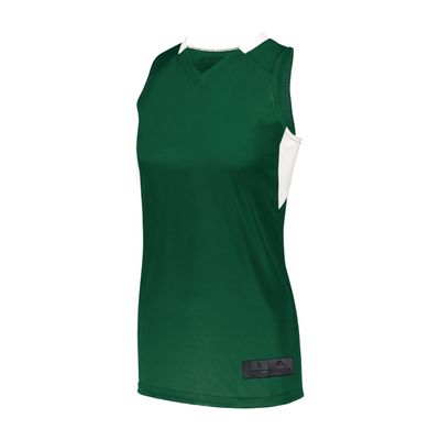 Augusta Sportswear Womens Step-Back Basketball Jersey, Dark Green/White, L
