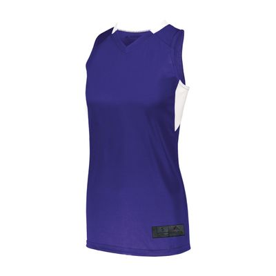 Augusta Sportswear Womens Step-Back Basketball Jersey, Purple/White, S