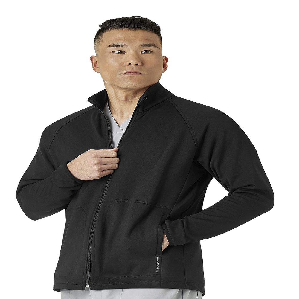 WonderWink Mens Fleece Full-Zip Jacket, Black, X-Small US