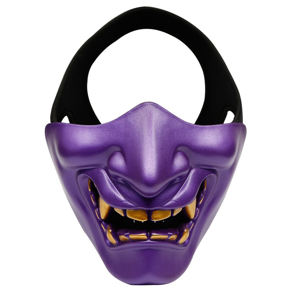 AOUTACC Airsoft Mask Half Face Masks Protection Gear Japanese Samurai Hannya Oni Mask for Halloween Costume Prop Airsoft BBS Accessories Paintball Cs Nerf Game Motocross Skiing (Purple)