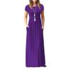 Clopon Women's Long Maxi Dresses, Short Sleeve Dress with Pockets for Ladies Solid Round Neck Party Dress (XXL, Purple) view 1