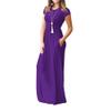 Clopon Women's Long Maxi Dresses, Short Sleeve Dress with Pockets for Ladies Solid Round Neck Party Dress (XXL, Purple) view 2