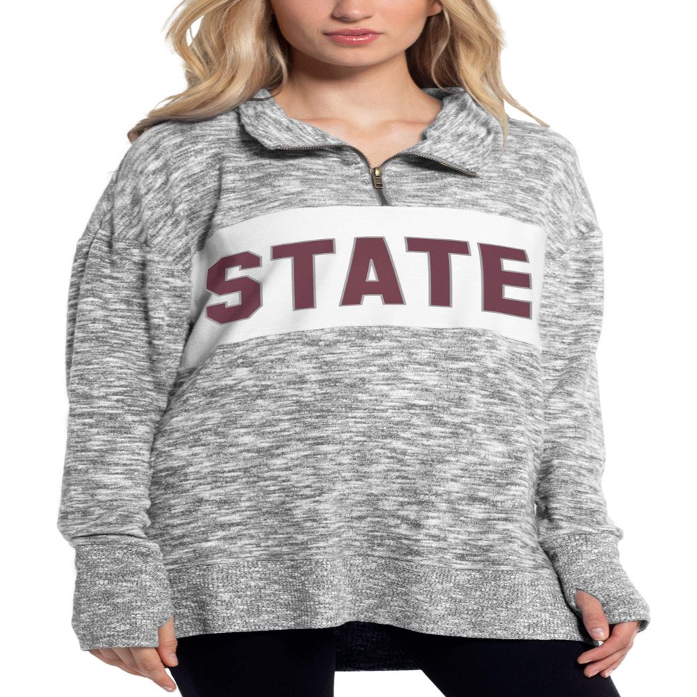 Chicka-d Mississippi State Bulldogs Women's Cozy Fleece Quarter Zip Heather Grey, Medium