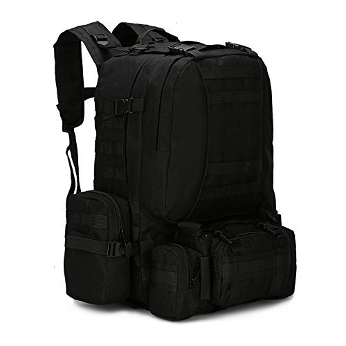 55L 600D Oxford Military Tactical Army Rucksacks Molle Backpack Camping Outdoor Hiking Trekking Traveling Bag (Black)