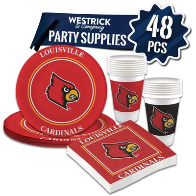 Louisville Cardinals Party Supplies 48 Pieces Officially Licensed University Set: 16 oz. Plastic Beverage Cups, 9" Paper Plates, Luncheon Napkins, Complete Party Supplies 16 Guests by Westrick