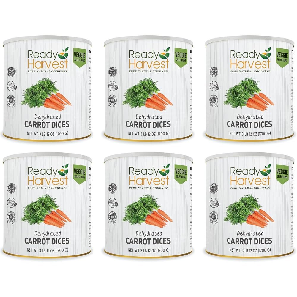 Ready Harvest Canned Carrots Dehydrated Emergency Dried | Prepper Food Long Term Supply Survival 25 Year Shelf Life #10 Can 3lbs 6 Cans
