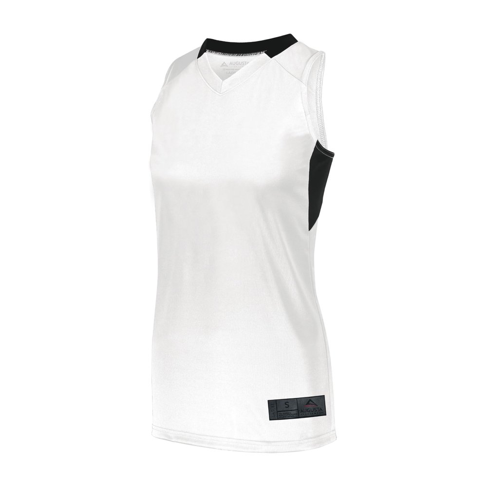 Augusta Sportswear Womens Step-Back Basketball Jersey, White/Black, 2XL