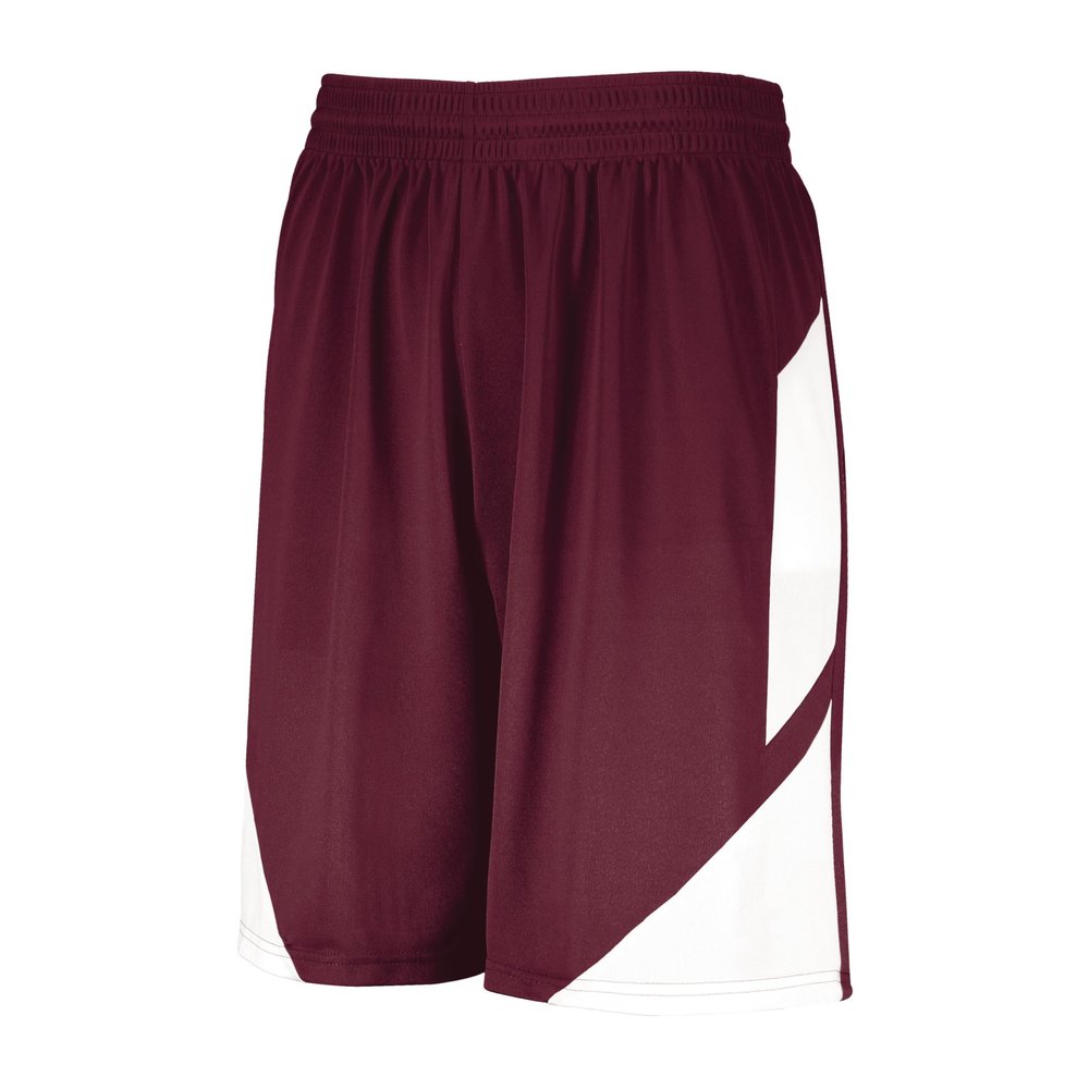 Augusta Sportswear Youth Step-Back Basketball Shorts, Maroon/White, S