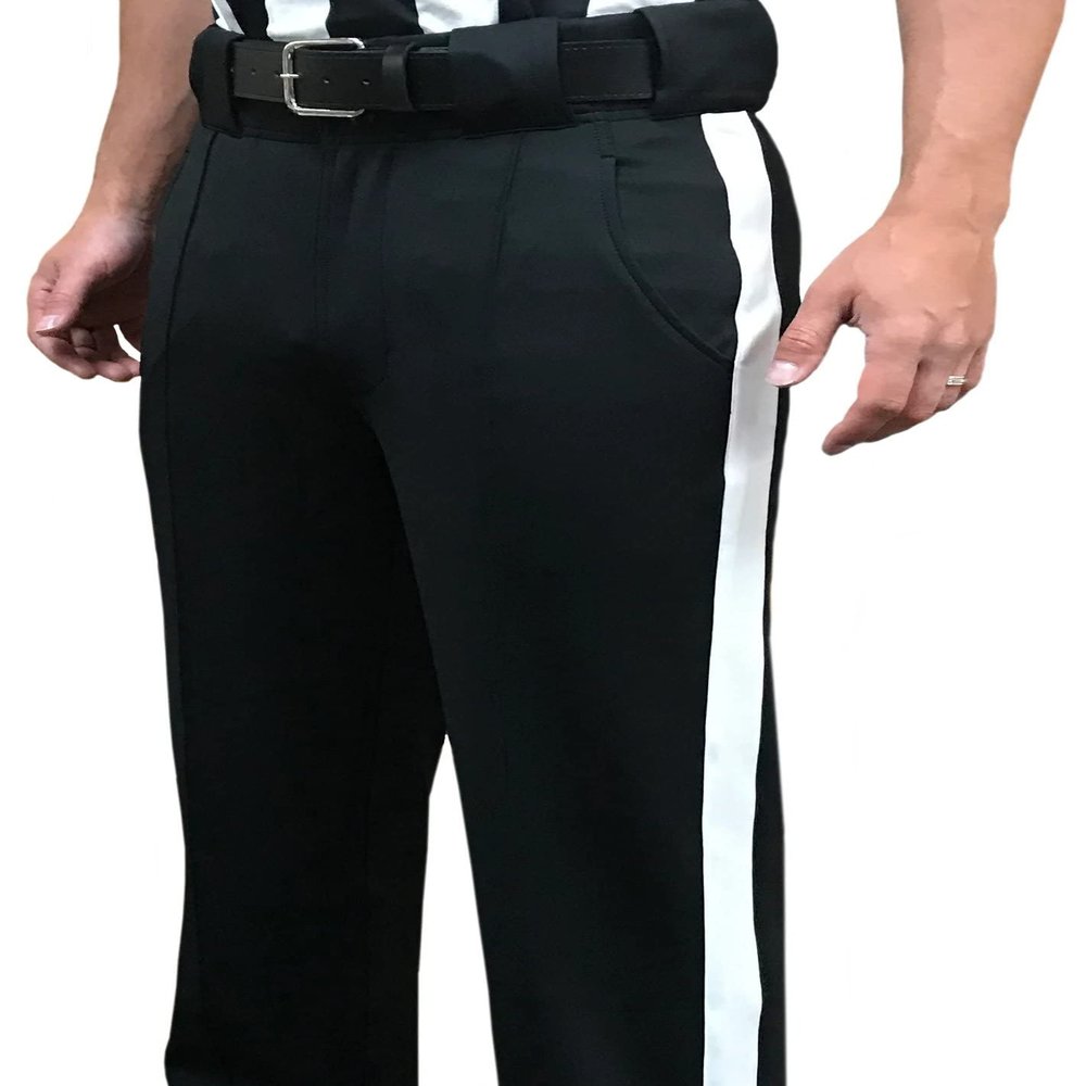 Smitty | FBS-184 | 4-Way Stretch Poly/Spandex Fabric Football Referee Pants | New 'Tapered Fit' | 1 1/4" White Stripe | Official's Choice! (38)