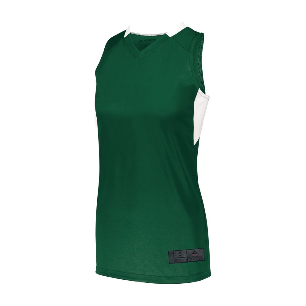 Augusta Sportswear Womens Step-Back Basketball Jersey, Dark Green/White, 2XL