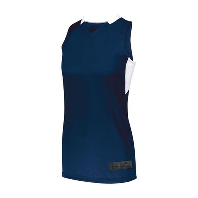 Augusta Sportswear Womens Step-Back Basketball Jersey, Navy/White, M